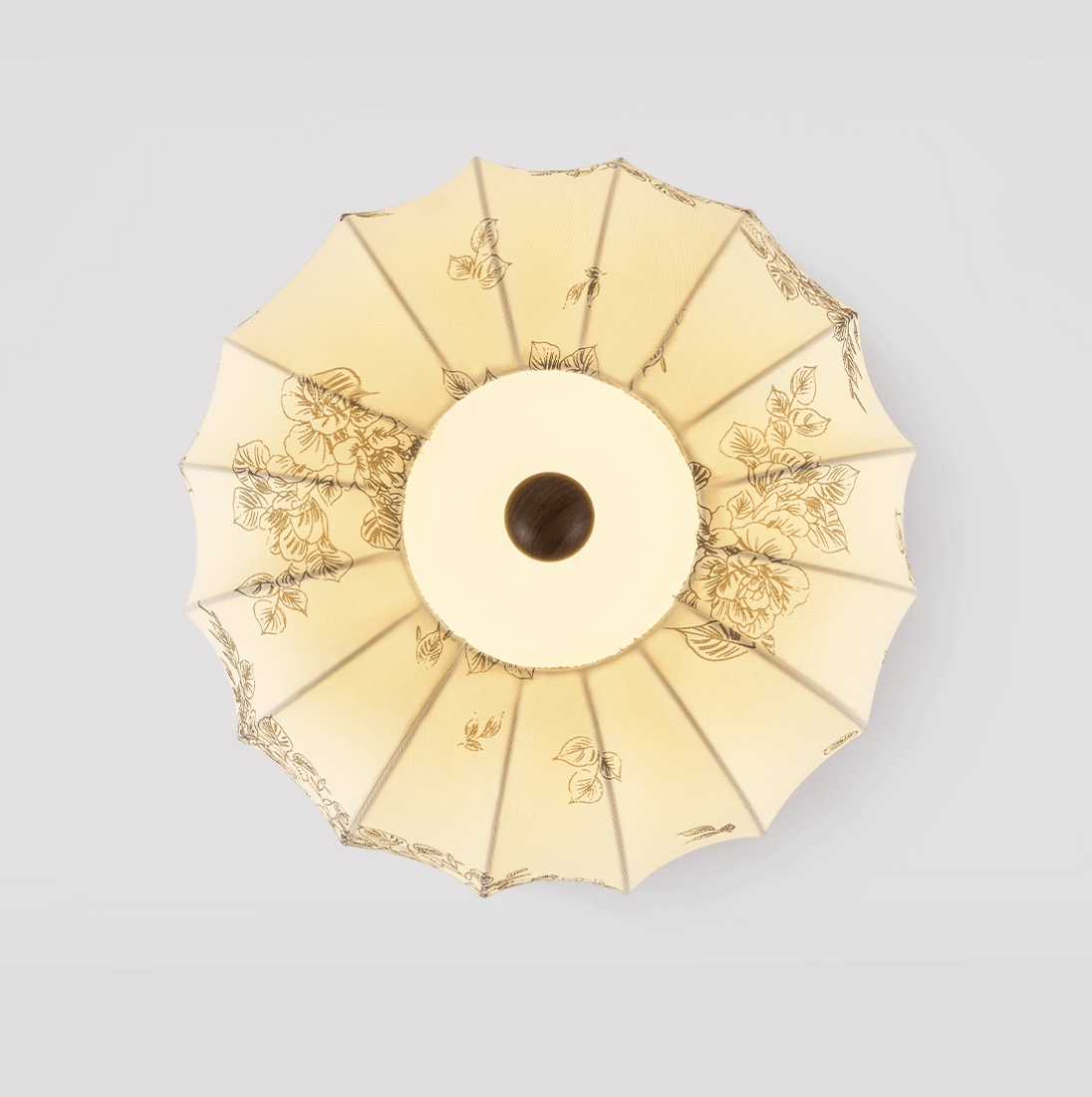 Fleur Lantern Pendant Light – Ivory Floral Shade with Walnut or Nickel Accents