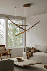 Skytrace Sculptural Wood LED Pendant Light, Modern Linear Chandelier