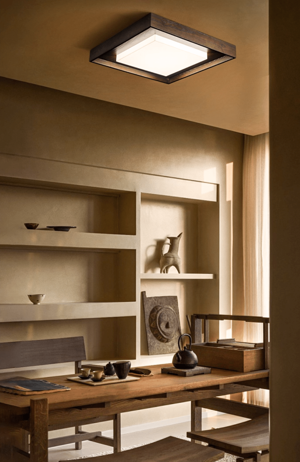 Kurin Wood Frame Ceiling Light – Modern Flush Mount LED for Bedroom, Dining, Living Room