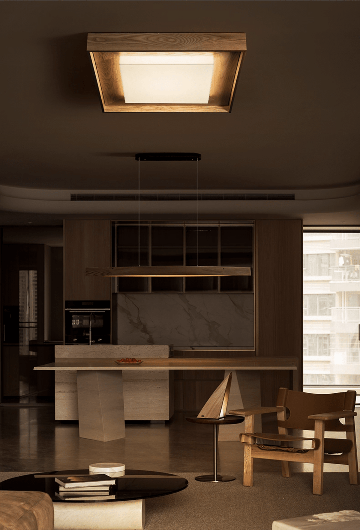 Kurin Wood Frame Ceiling Light – Modern Flush Mount LED for Bedroom, Dining, Living Room