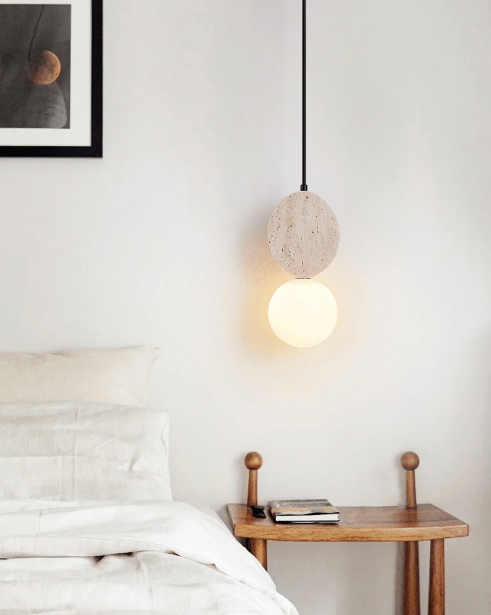 Orla Travertine Pendant Light – Sculptural Stone & Opal Glass