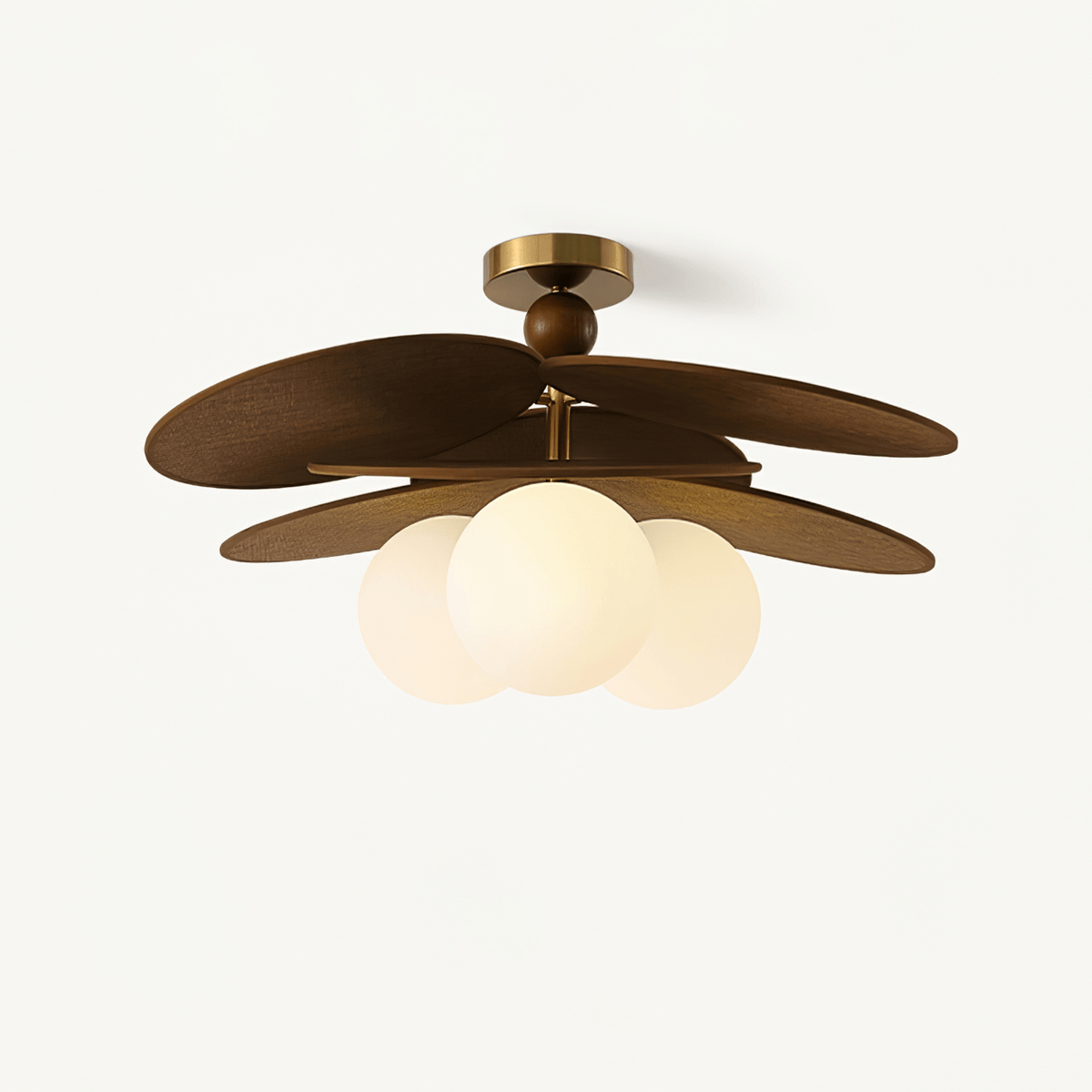 Aurelian Bloom Semi Flush Mount Ceiling Light in Walnut Rattan and Brass
