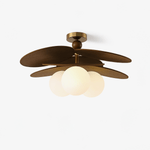 Aurelian Bloom Semi Flush Mount Ceiling Light in Walnut Rattan and Brass