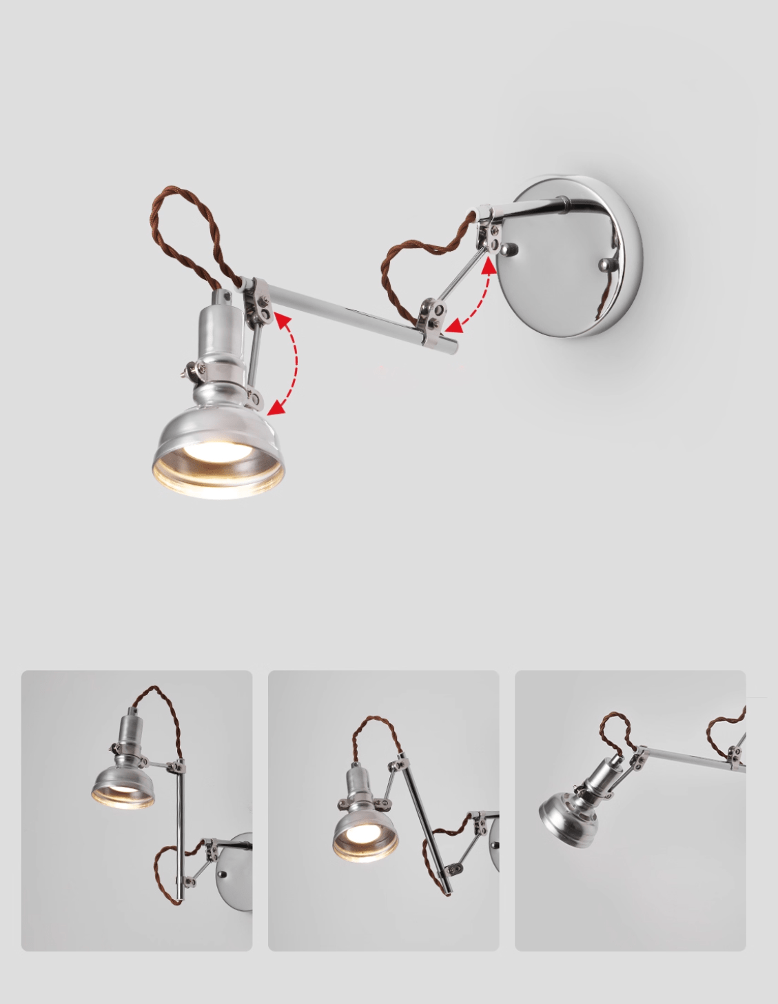 Otto Swing Arm Wall Sconce with Adjustable Metal Arm and Glass Shade