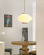 Olivra Fabric Pendant Light with Walnut Wood Accents for Dining and Living Spaces