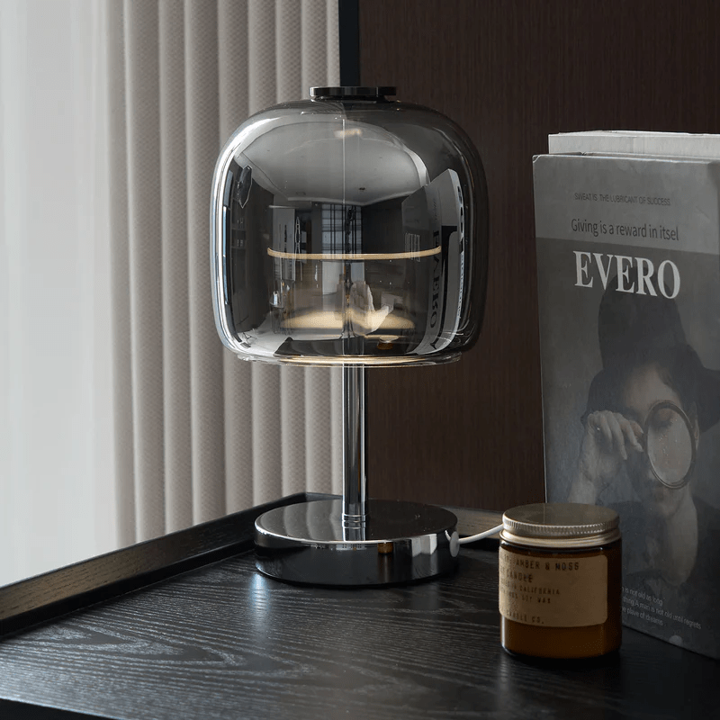 Avolar Smoked Glass LED Table Lamp with Chrome Base