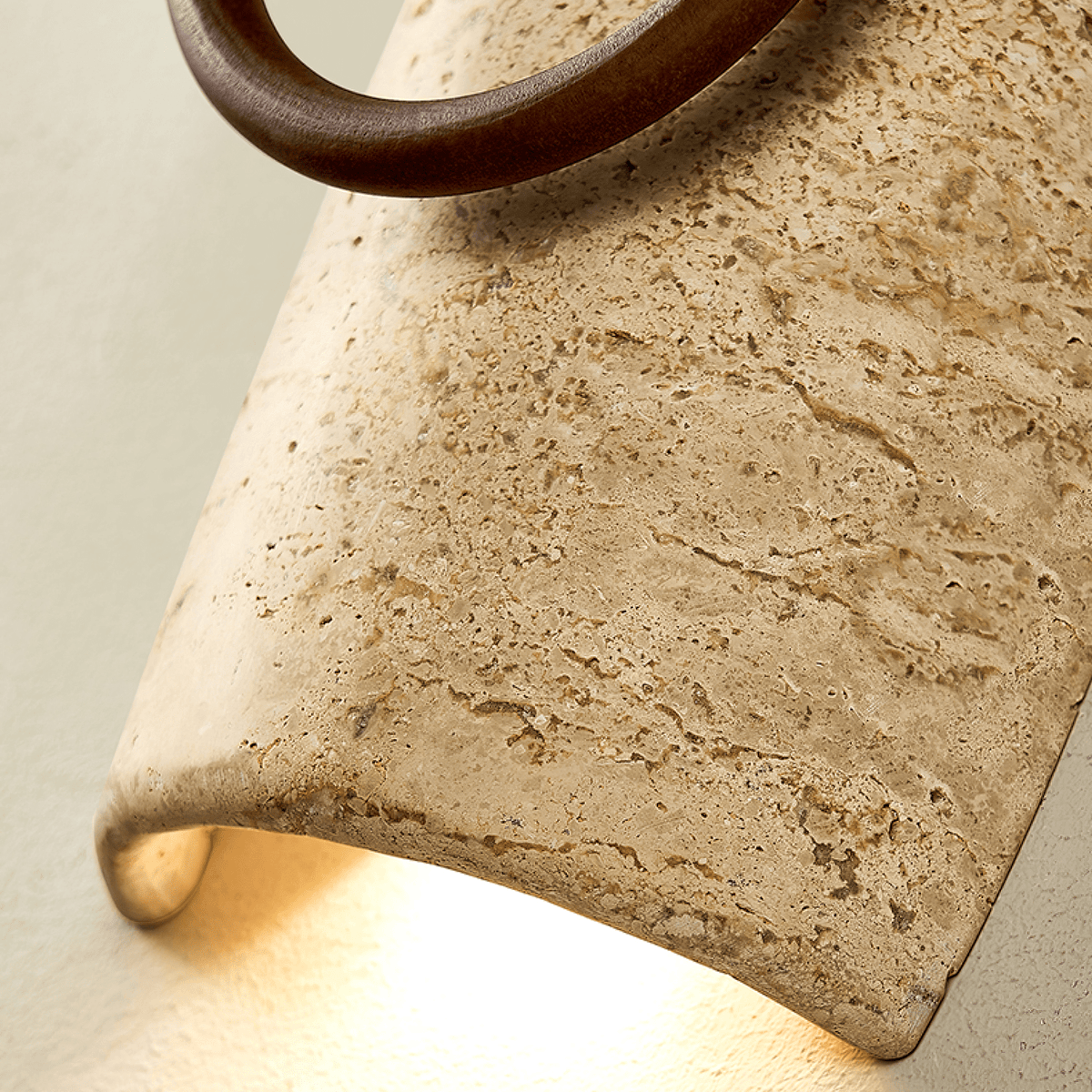 Anulo Travertine Wall Sconce with Wooden Ring Accent
