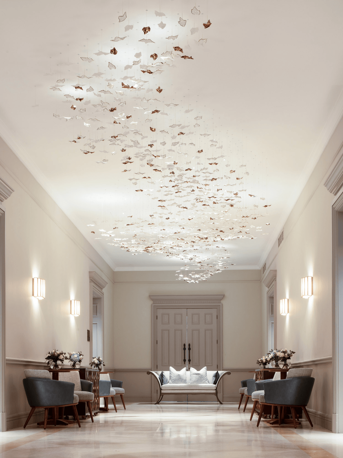 Sculptural Glass Leaf Chandelier — Twisted Modern Pendant for Grand Interiors