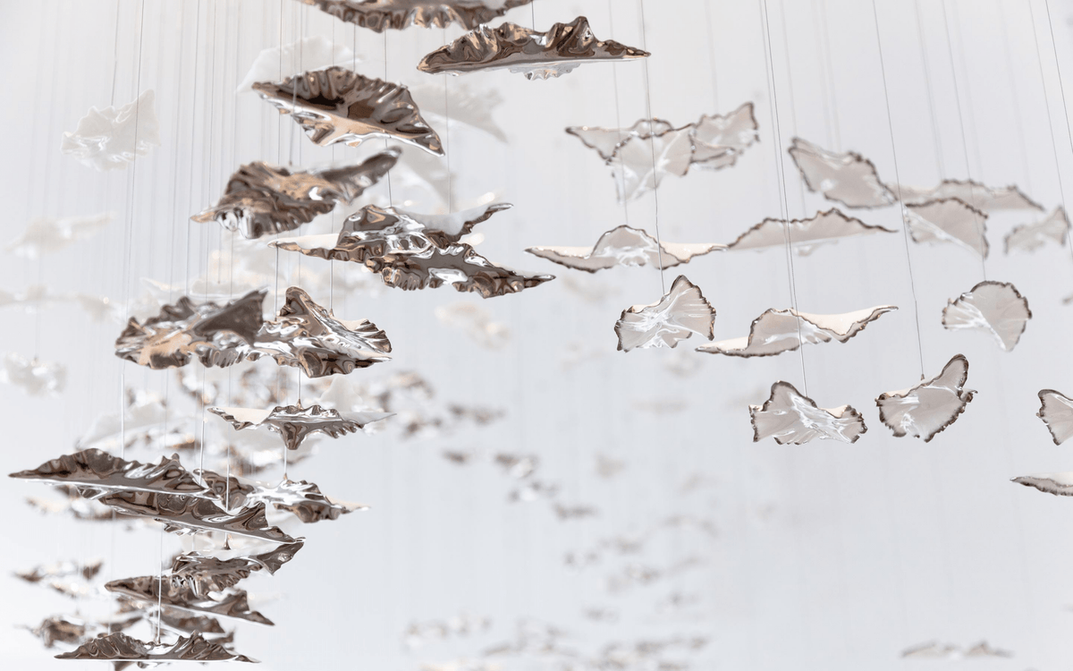 Sculptural Glass Leaf Chandelier — Twisted Modern Pendant for Grand Interiors