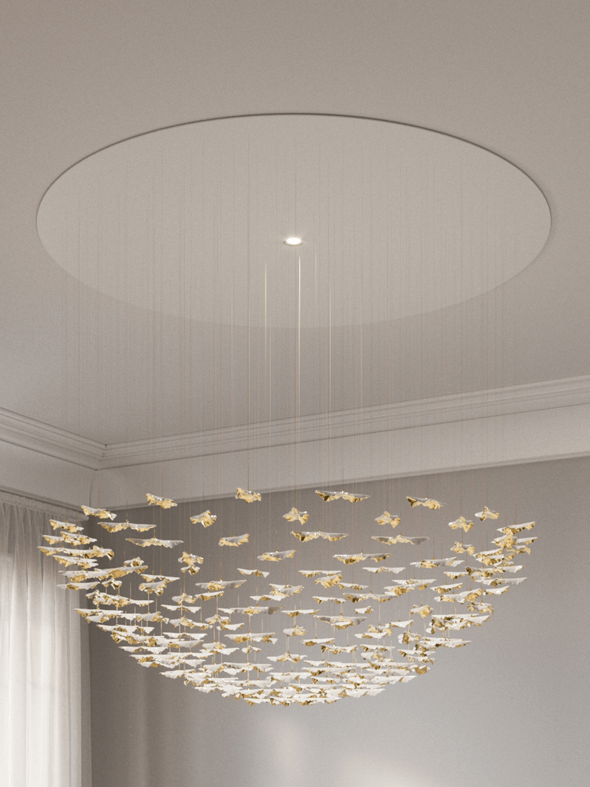 Sculptural Glass Leaf Chandelier — Twisted Modern Pendant for Grand Interiors