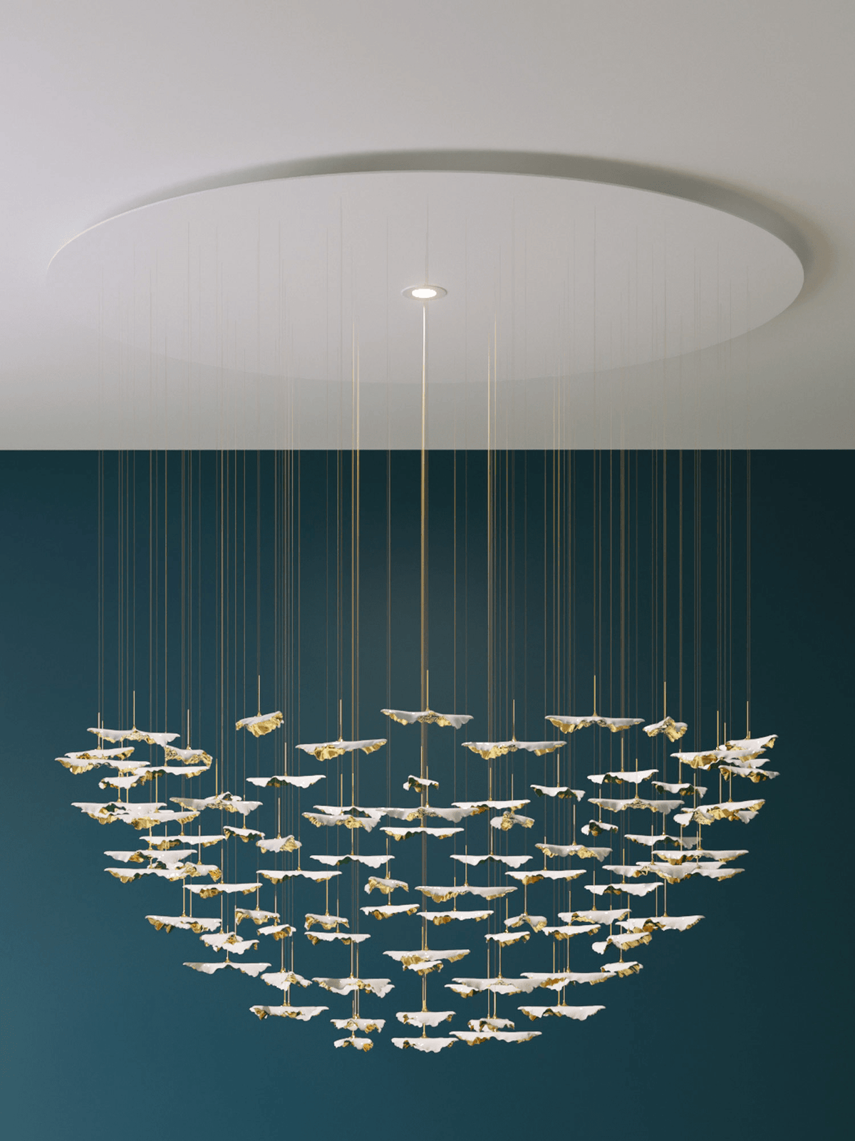 Sculptural Glass Leaf Chandelier — Twisted Modern Pendant for Grand Interiors