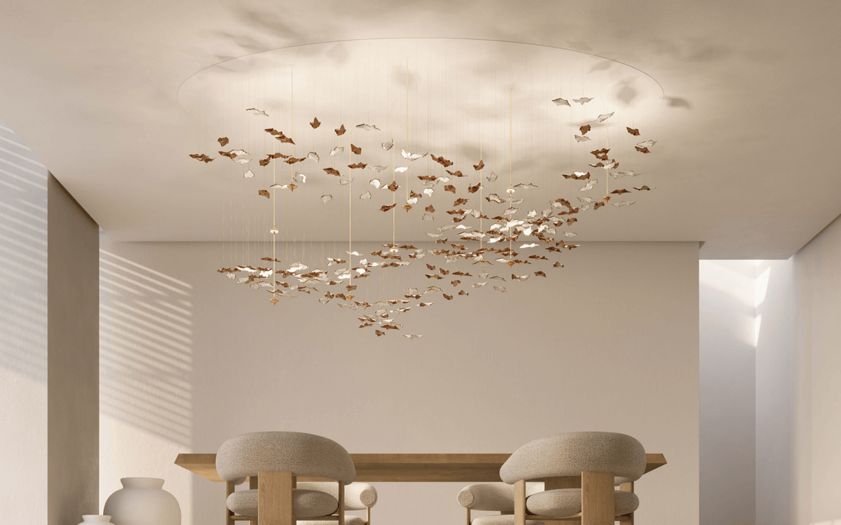 Sculptural Glass Leaf Chandelier — Twisted Modern Pendant for Grand Interiors