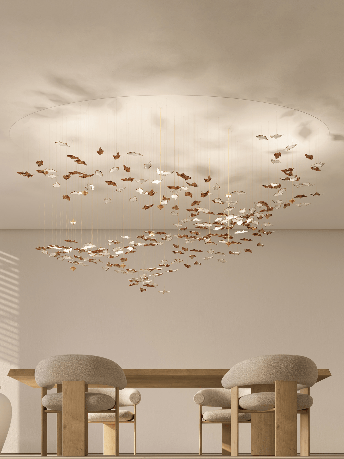 Sculptural Glass Leaf Chandelier — Twisted Modern Pendant for Grand Interiors