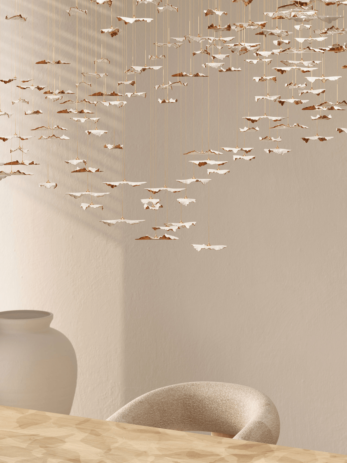 Sculptural Glass Leaf Chandelier — Twisted Modern Pendant for Grand Interiors