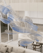 Brush Art Glass Chandelier — Sculptural Blue & Clear Glass Pendant Light