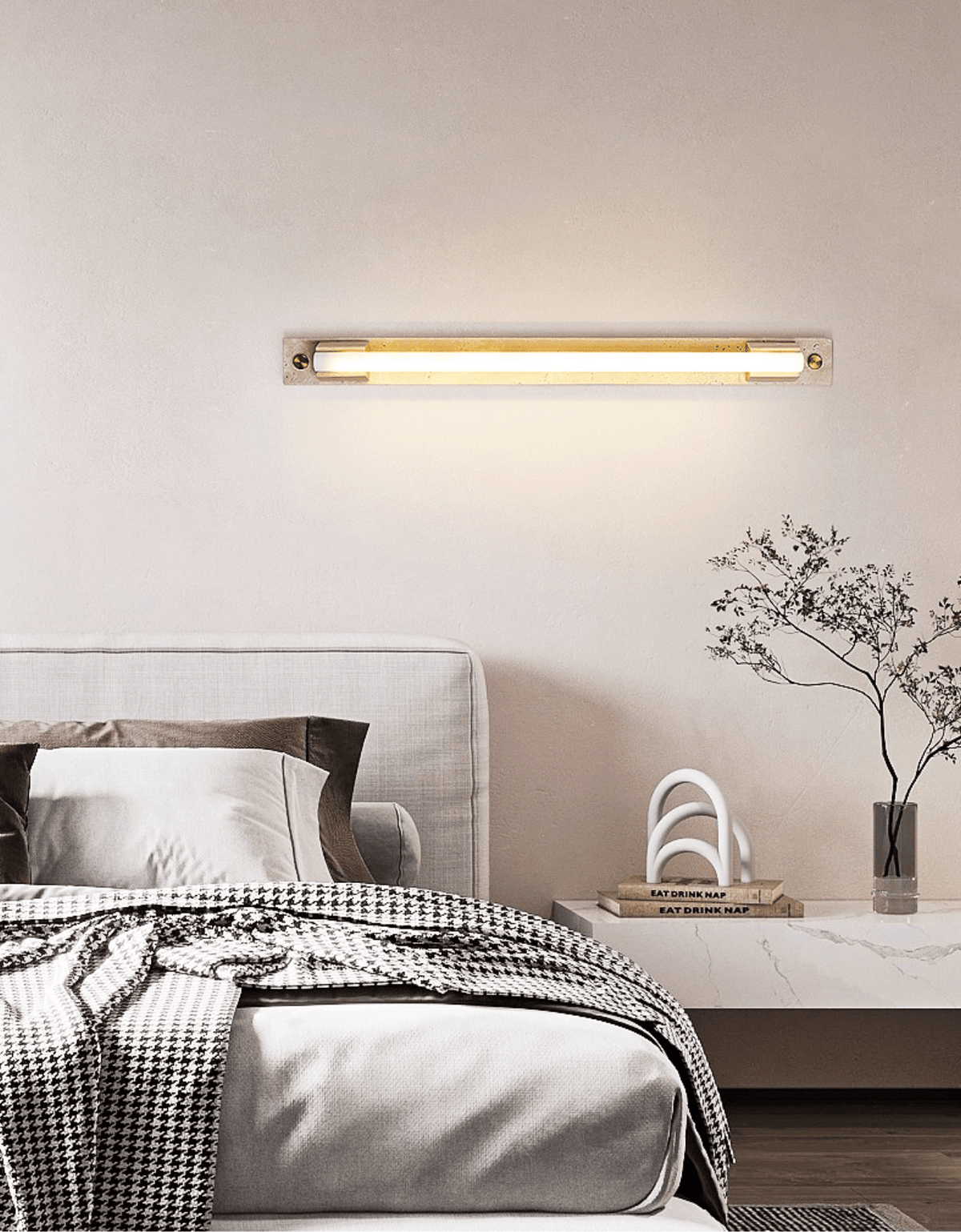 Caelum Linear LED Wall Sconce in Travertine and Bronze