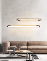 Caelum Linear LED Wall Sconce in Travertine and Bronze