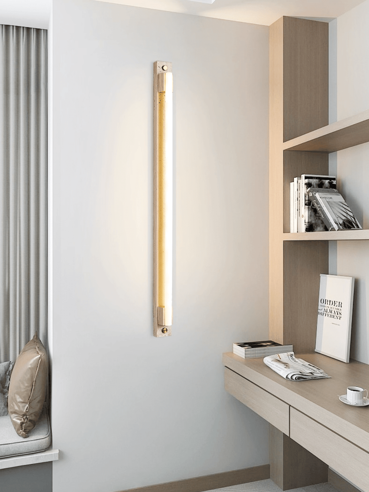 Caelum Linear LED Wall Sconce in Travertine and Bronze