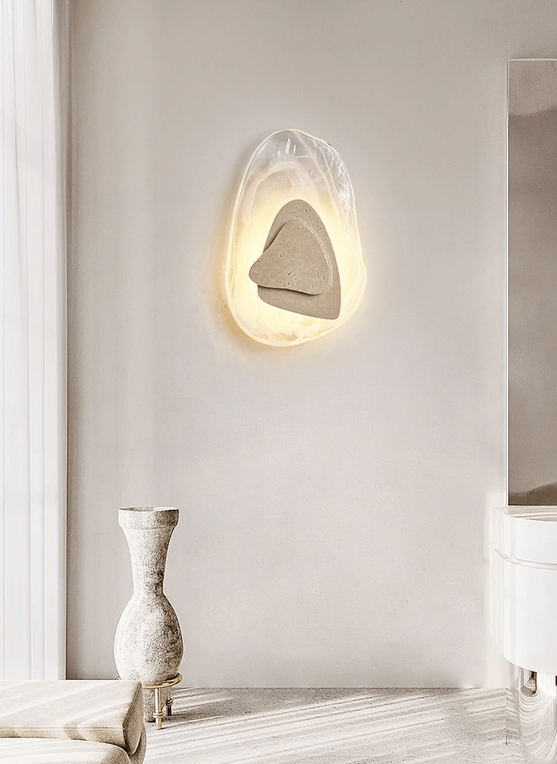 Eira Travertine Wall Sconce with Glass Shade for Modern Interiors