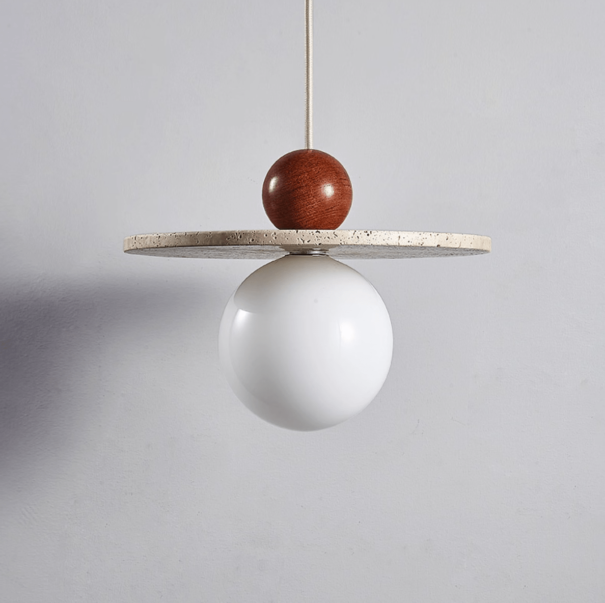 Solen Pendant Light in Travertine and Wood – Modern Designer Ceiling Lamp