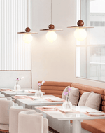 Solen Pendant Light in Travertine and Wood – Modern Designer Ceiling Lamp