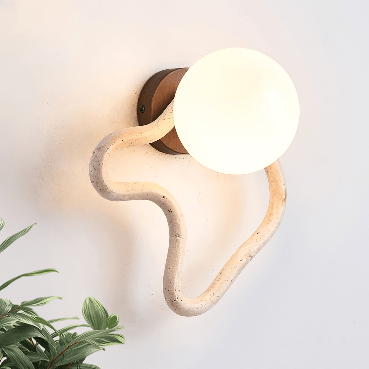 Serpentine Travertine Wall Sconce — Modern Organic Lighting for Hallways & Living Spaces