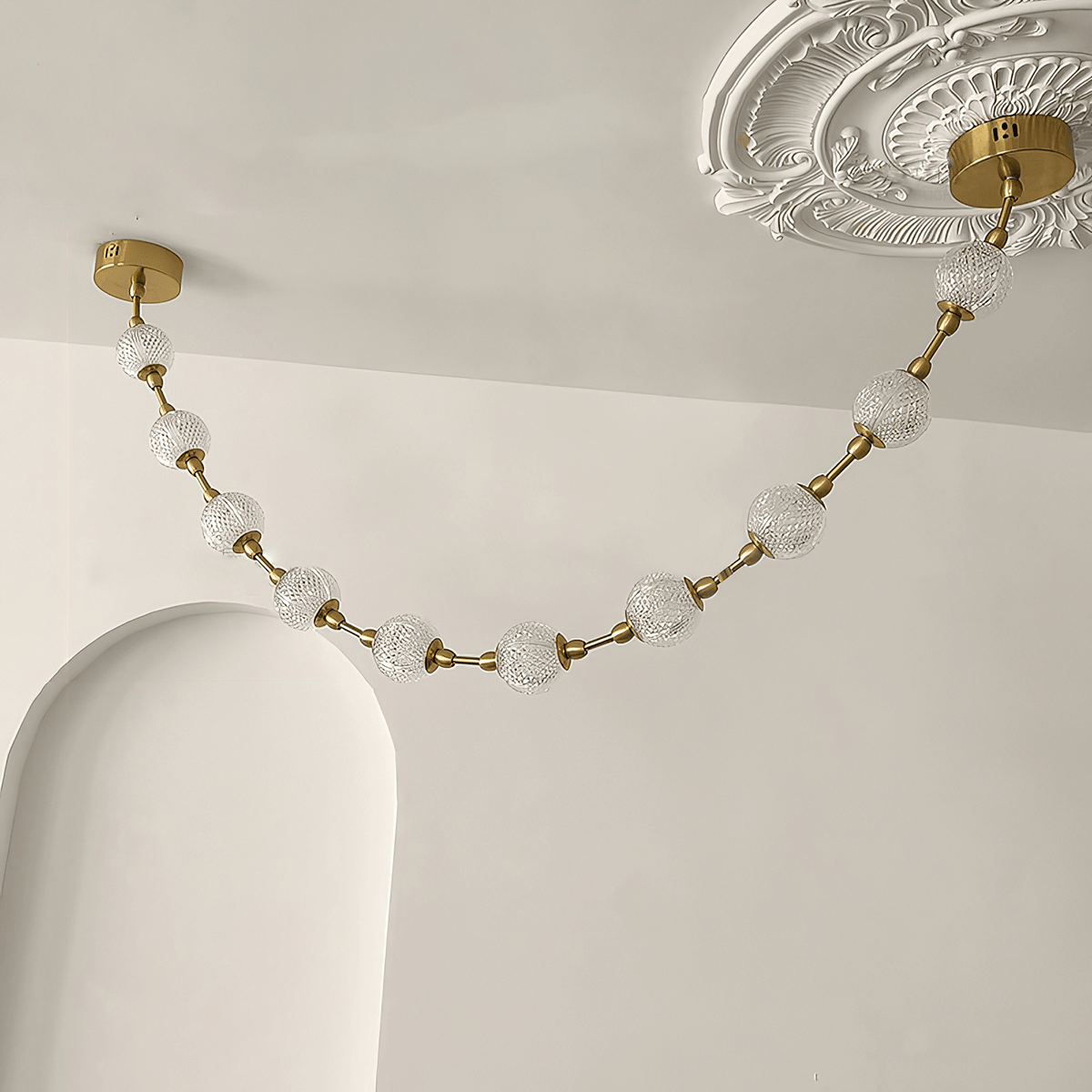 Strand Necklace Chandelier — Modern Gold & Acrylic LED Pendant Light