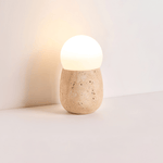 Terra Orb Travertine Table Lamp with Opal Glass Shade