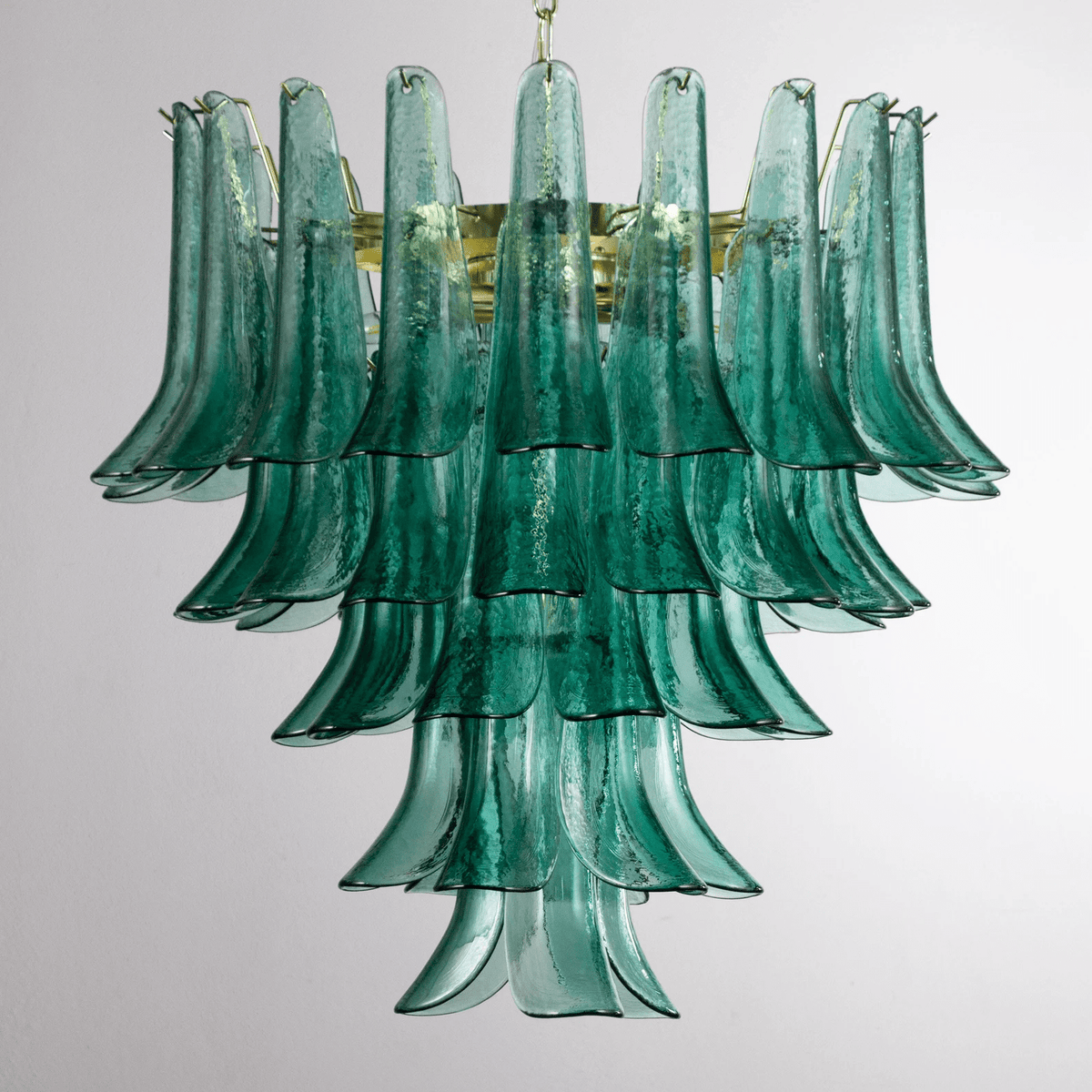 Petali Blue Glass and Brass Chandelier for Dining Room and Foyer