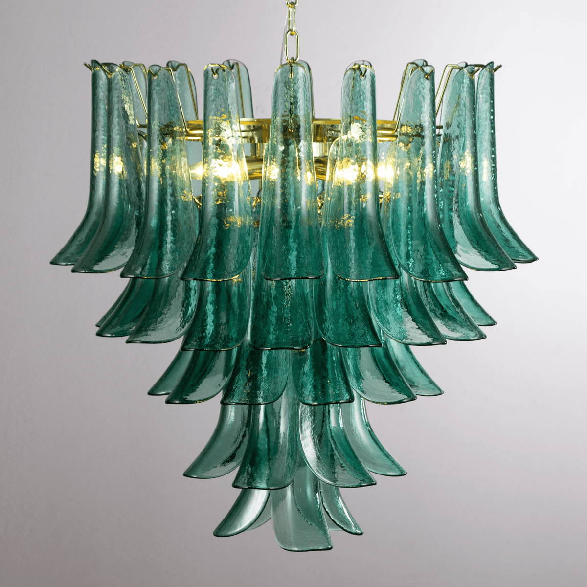 Petali Blue Glass and Brass Chandelier for Dining Room and Foyer