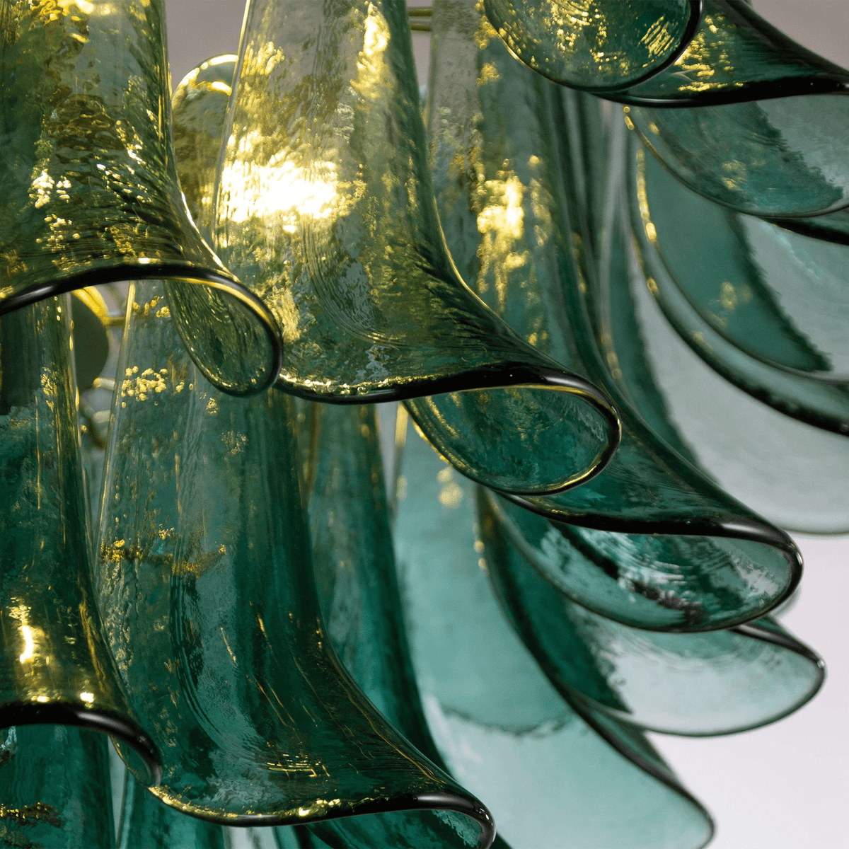 Petali Blue Glass and Brass Chandelier for Dining Room and Foyer