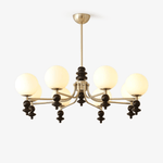 Lunaris Modern Glass Chandelier with Walnut Wood Accents for Dining Room and Living Room