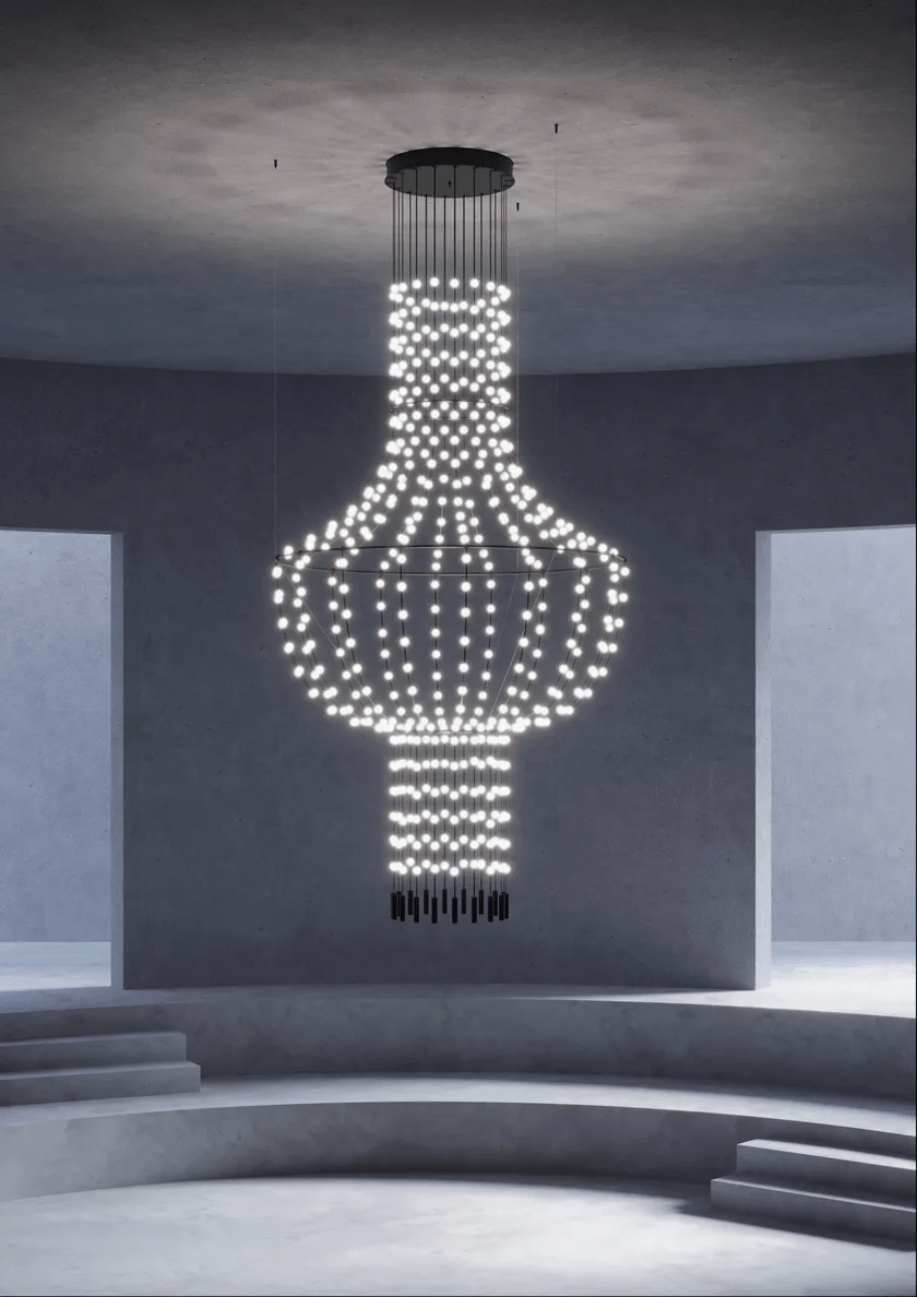 Multidot Modern LED Chandelier with Acrylic Spheres and Metal Rings