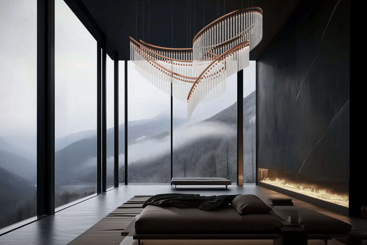 Rivella Cascade Fringe Chandelier — Crystal Glass & Gold LED Pendant Light