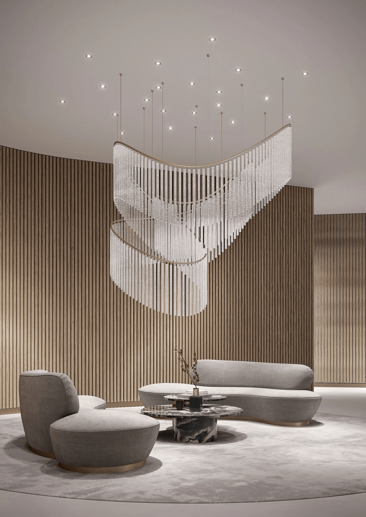Rivella Cascade Fringe Chandelier — Crystal Glass & Gold LED Pendant Light