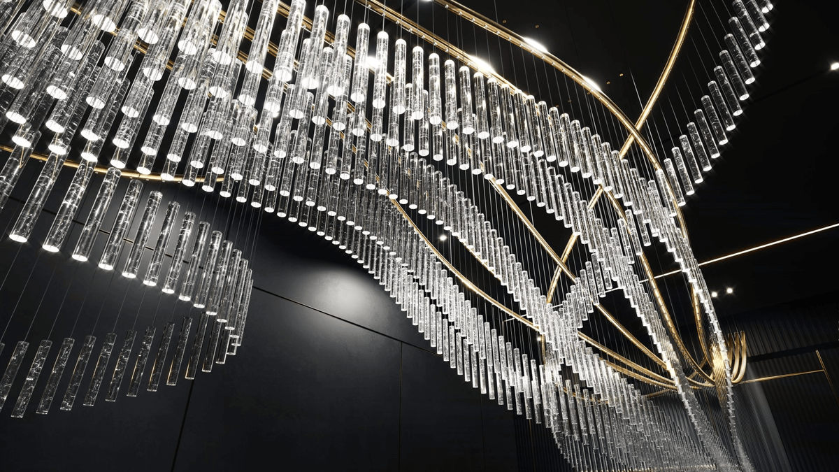 Rivella Cascade Fringe Chandelier — Crystal Glass & Gold LED Pendant Light