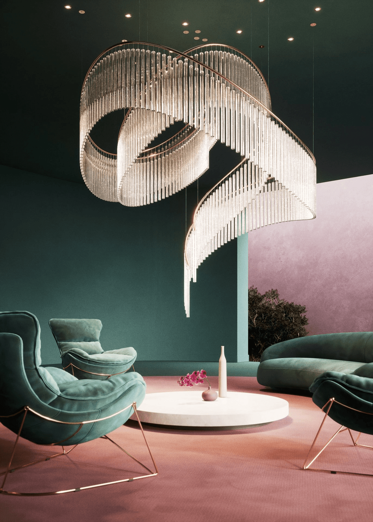 Rivella Cascade Fringe Chandelier — Crystal Glass & Gold LED Pendant Light