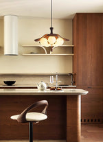 Solyntha Wooden Petal Pendant Light with Glass Orbs for Dining Room