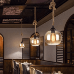 Mariner Rope Pendant Light – Hand-Twisted Hemp Rope with Amber Glass Globe