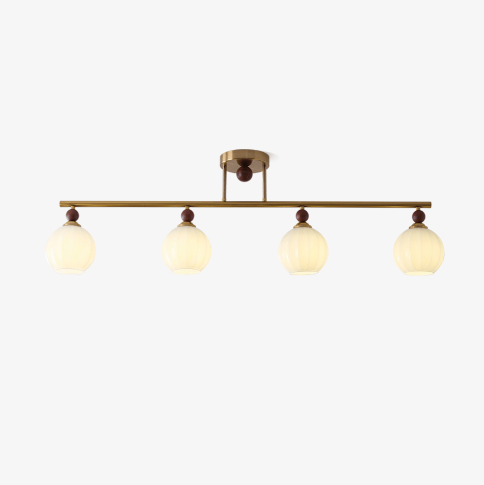 Orbis Quartet Linear Semi-Flush Ceiling Light in Brass and Walnut