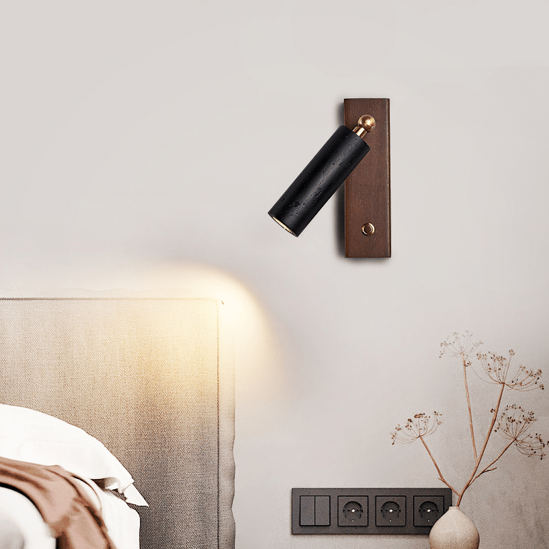 Orrin Travertine Wall Sconce with Walnut Base – Modern Stone Lighting