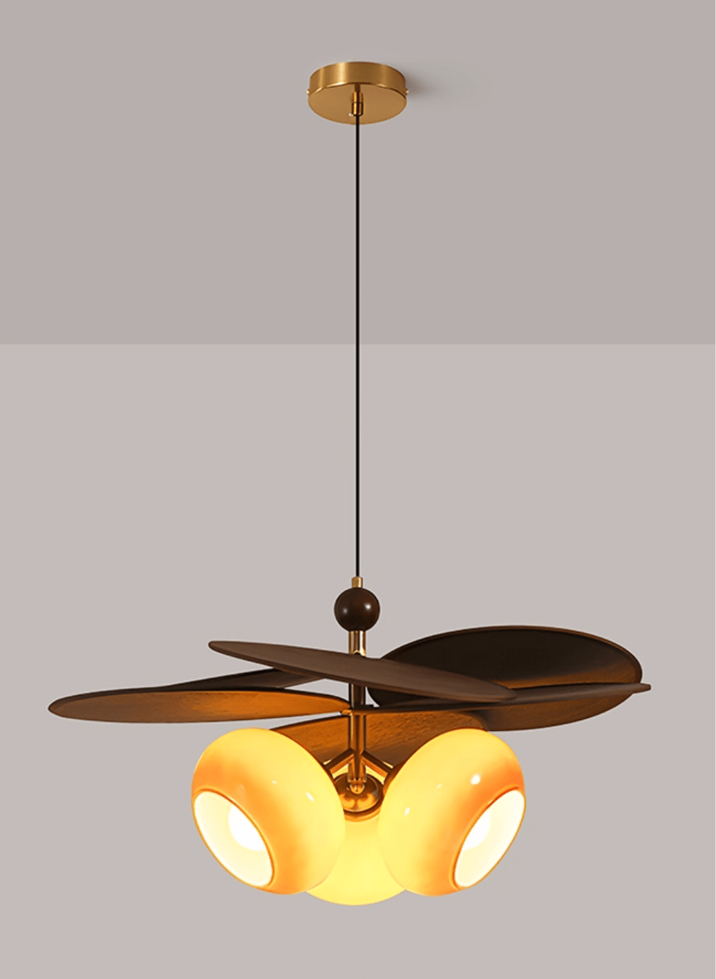 Orabel Ember Chandelier – Modern Walnut & Glass Pendant Light