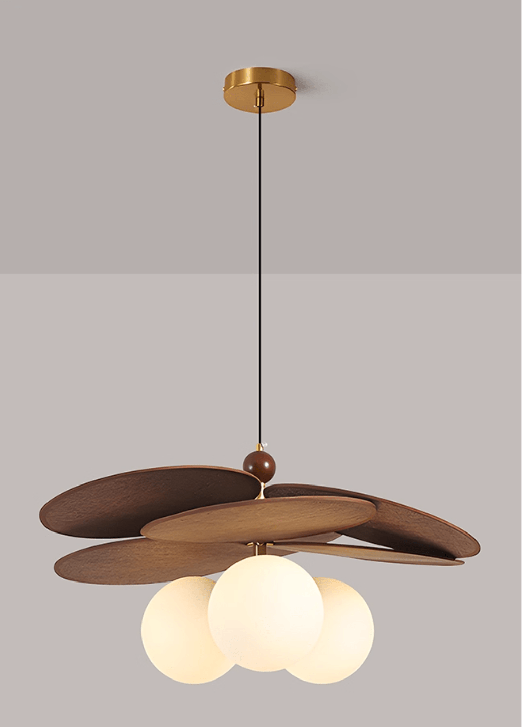 Aurelian Bloom Wooden Pendant Light with Opaline Glass Globes