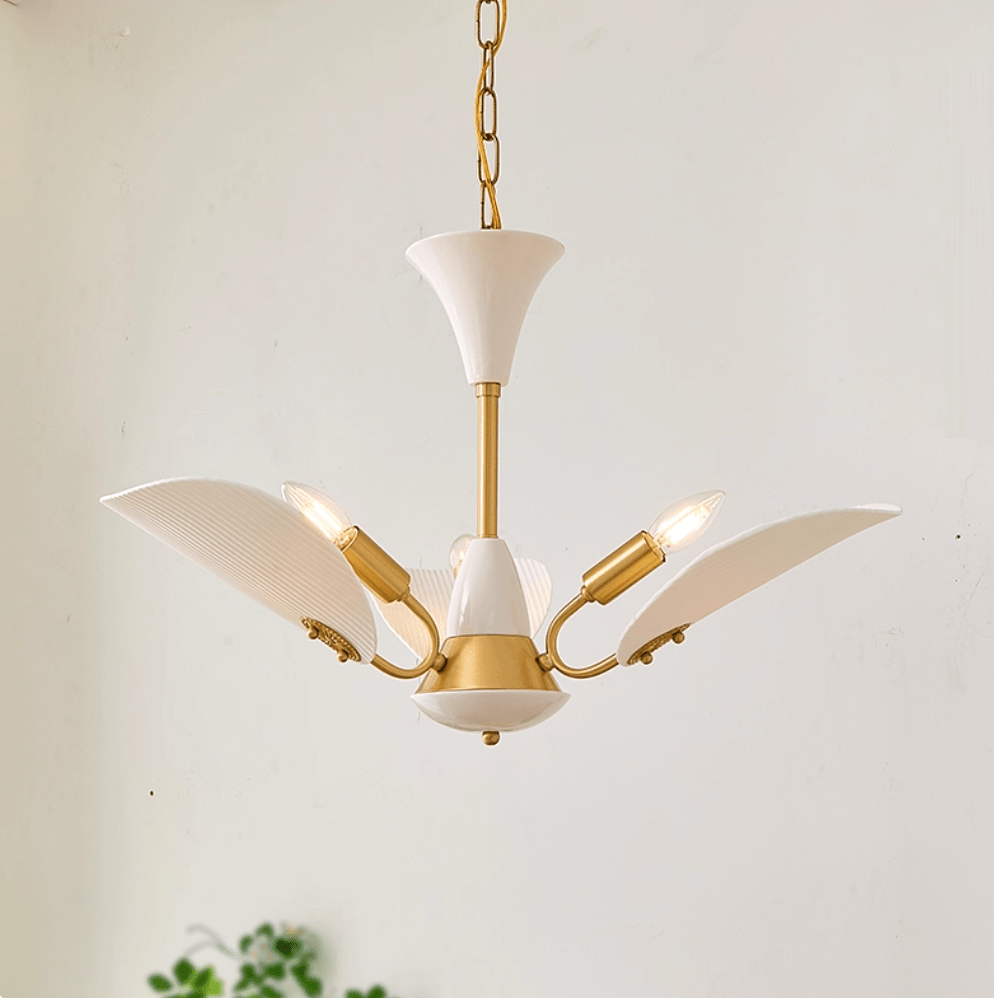 Liora Blossom Modern Floral Chandelier in Gold Brass and White Glass