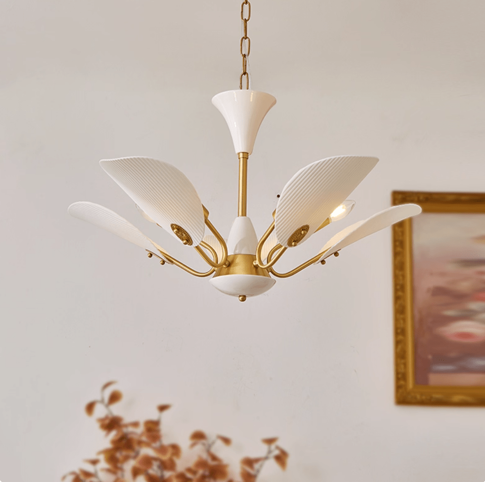 Liora Blossom Modern Floral Chandelier in Gold Brass and White Glass