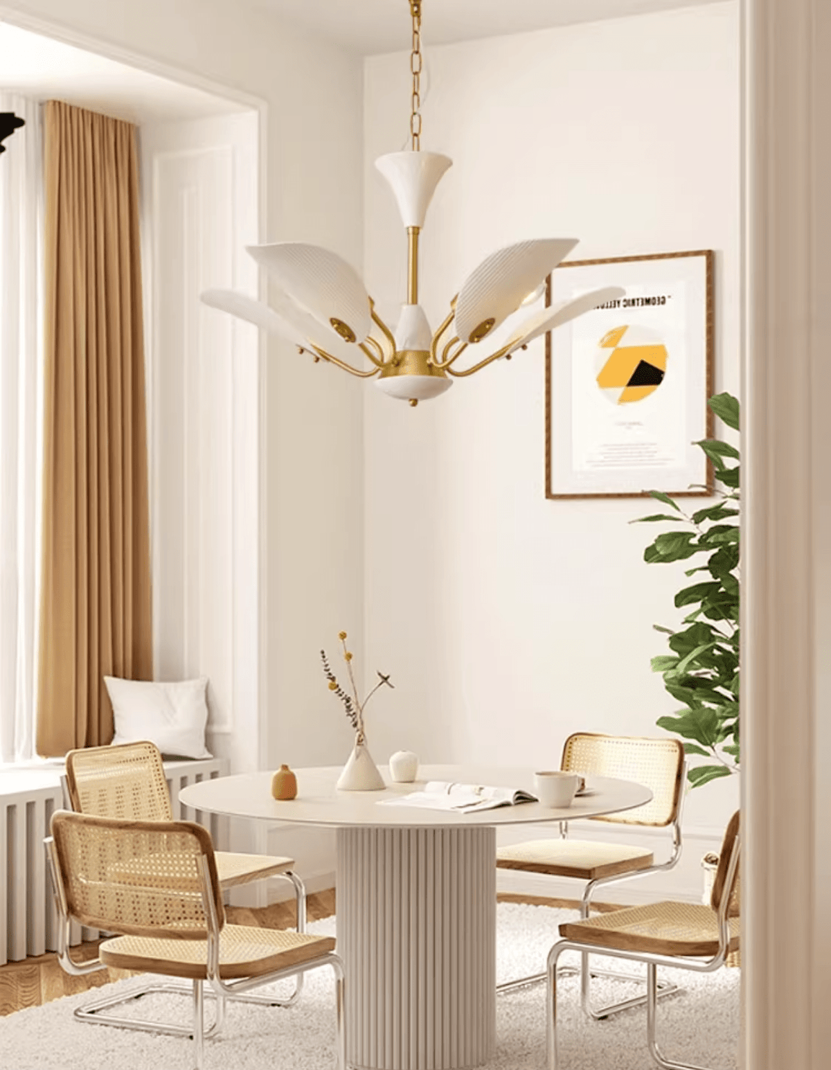 Liora Blossom Modern Floral Chandelier in Gold Brass and White Glass