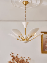 Liora Blossom Modern Floral Chandelier in Gold Brass and White Glass