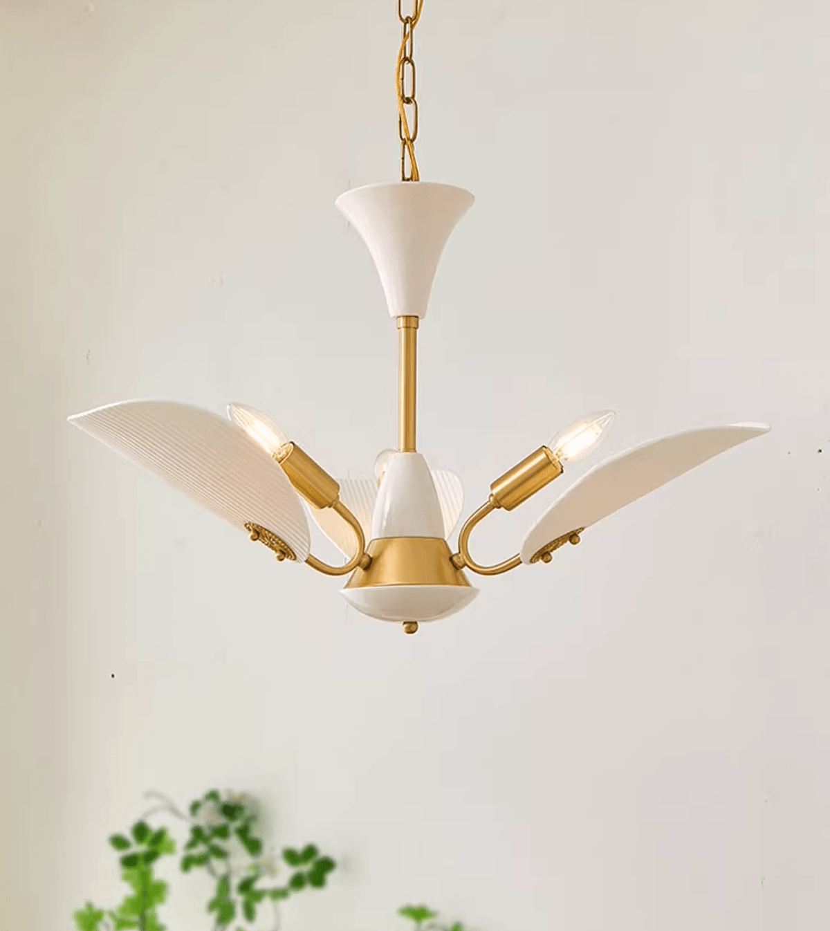 Liora Blossom Modern Floral Chandelier in Gold Brass and White Glass