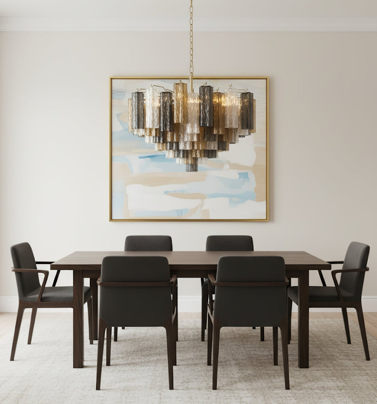 Eloria Glass Chandelier – Modern Fluted Glass Pendant Light, Gold Finish