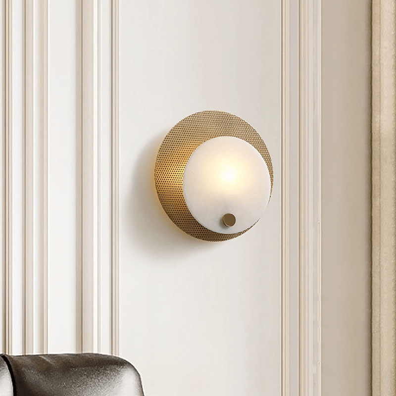 Lumen Alabaster Wall Sconce in Gold with White Alabaster Shade